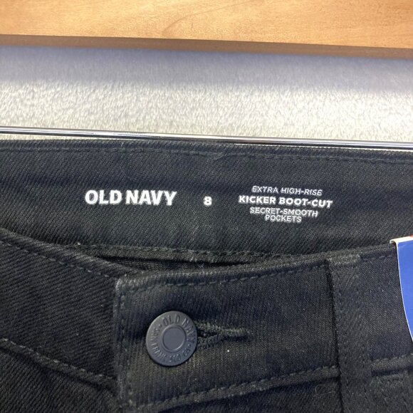 NWT Old Navy Extra High Rise Kicker Boot Cut Jeans Womens 8 Button Fly Black - Picture 4 of 12